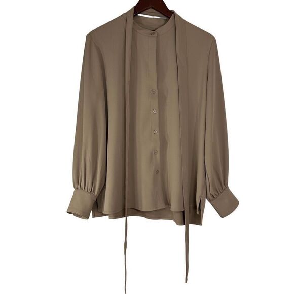 Banana Republic Tops - Banana Republic Barely Beige Button Front Balloon Sleeve Blouse w Belt NWT